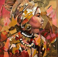 Colorful-bohemian-woman-100-x-100-cm-Schilderij--vrouw